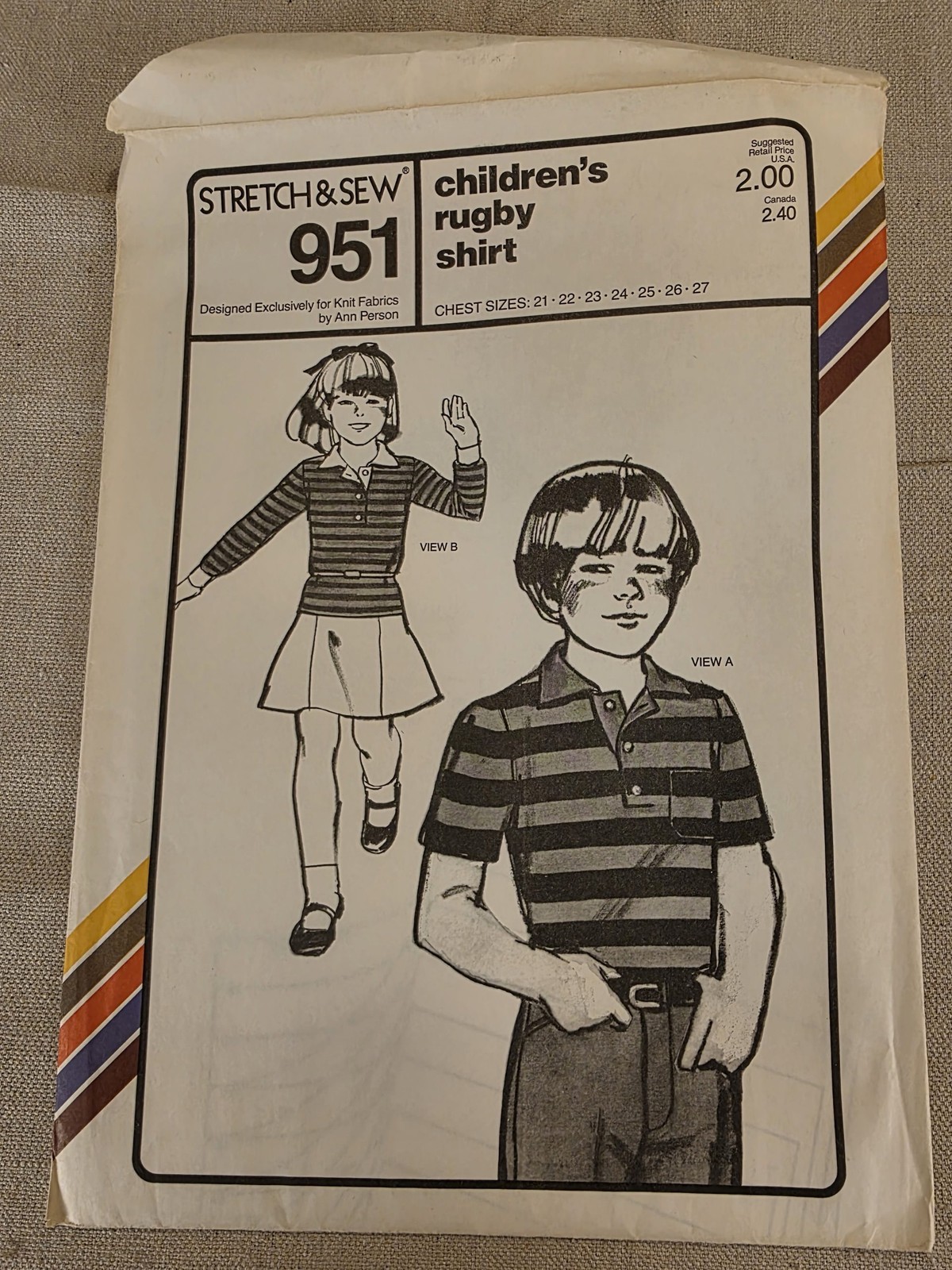 Stretch & Sew 951 Children's Rugby Shirt Vintage Sewing Pattern 21-27