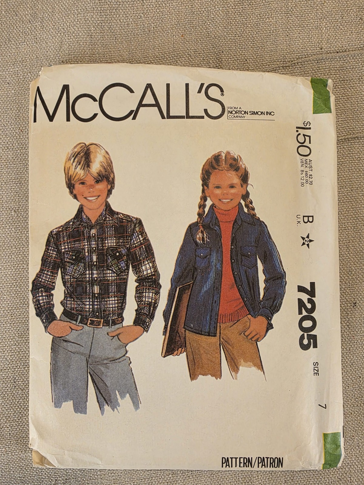 McCall's 7205 Vintage Sewing Pattern Girls Boys Shirt Size 7