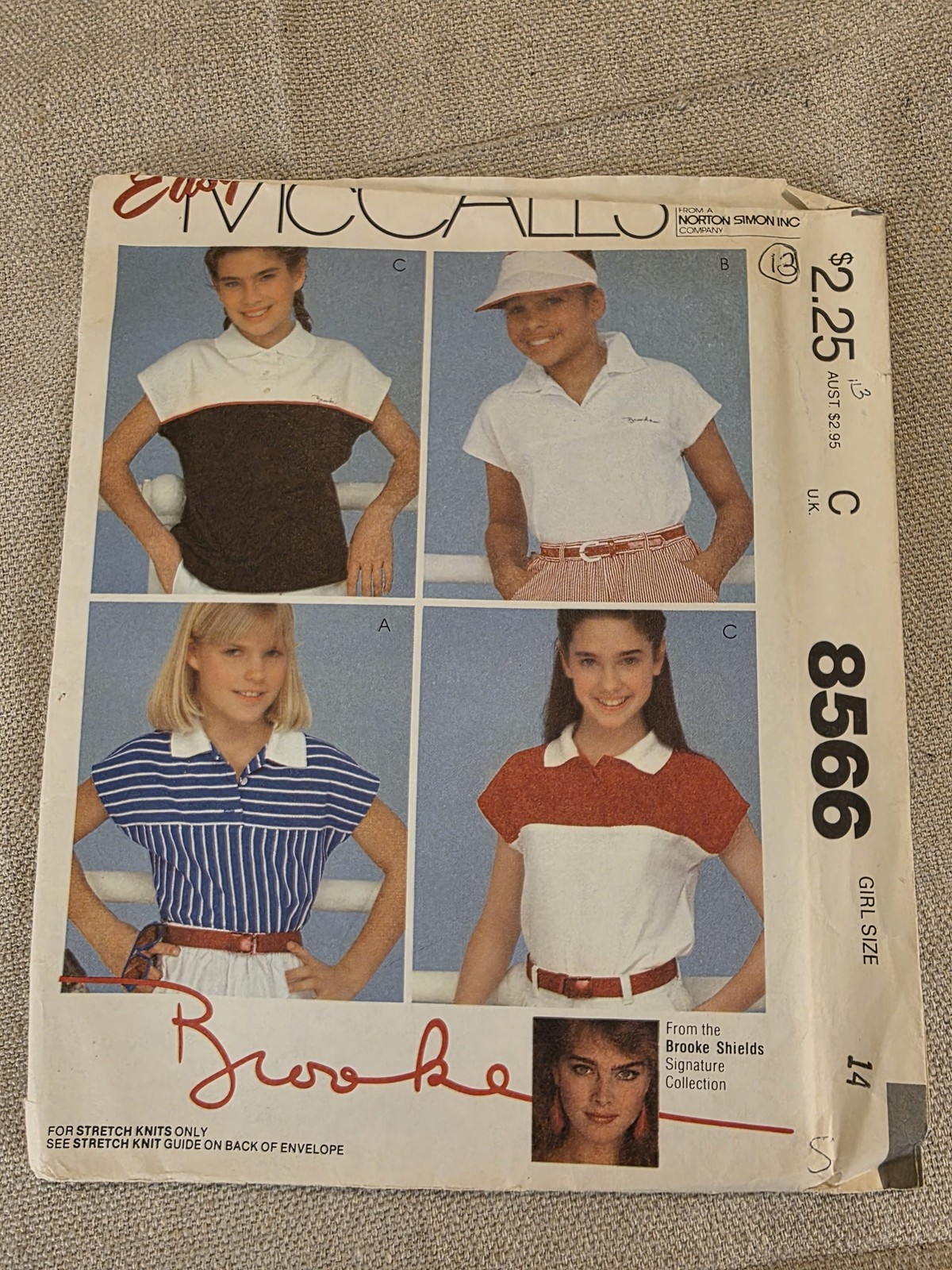McCall's 8566 Vintage Girls' Polo Top Sewing Pattern Size 14 Brooke Shields