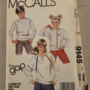 McCall's 9145 Vintage Learn to Sew The Gap Kids Tops Pattern Large 12-14