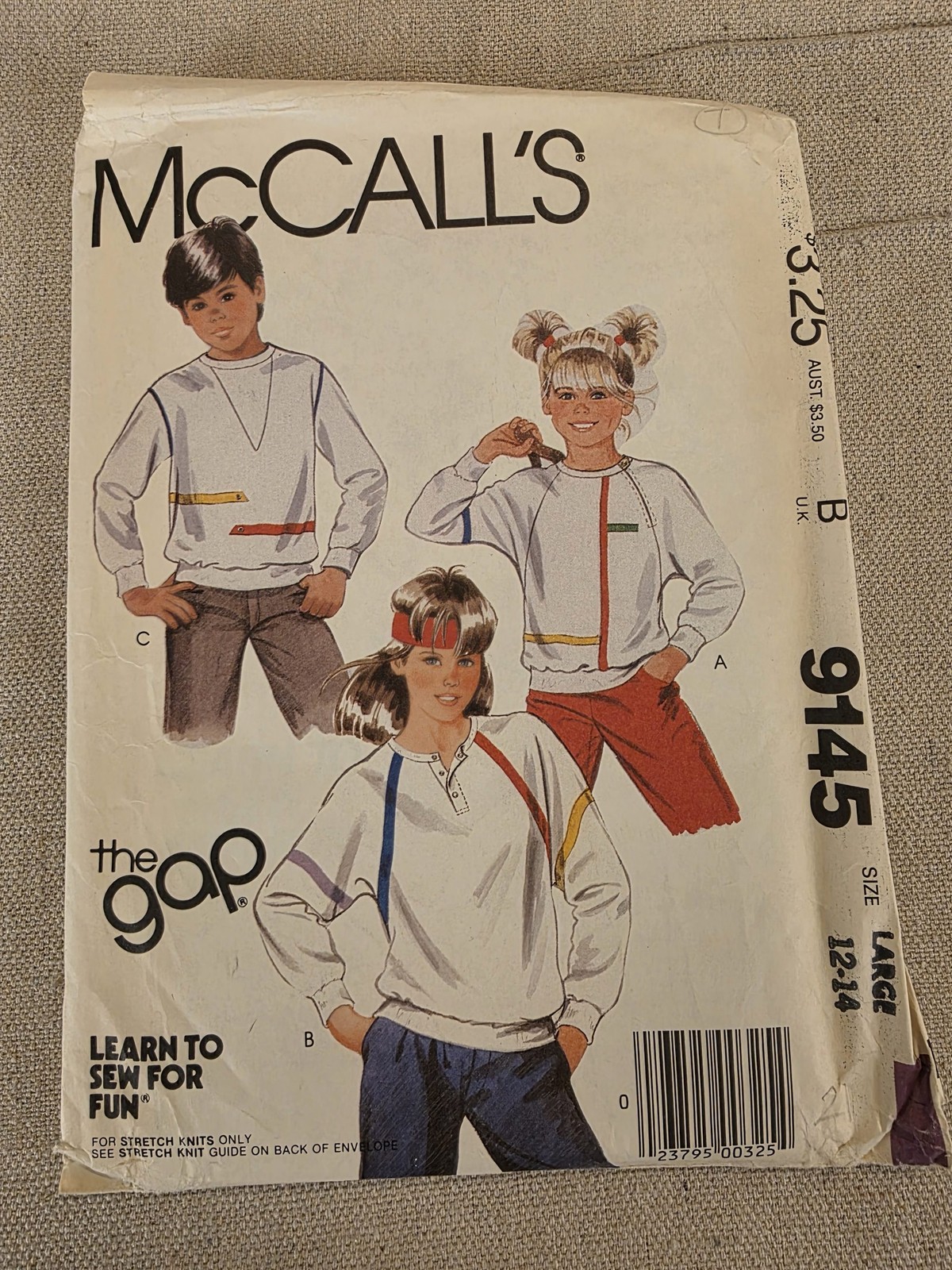 McCall's 9145 Vintage Learn to Sew The Gap Kids Tops Pattern Large 12-14