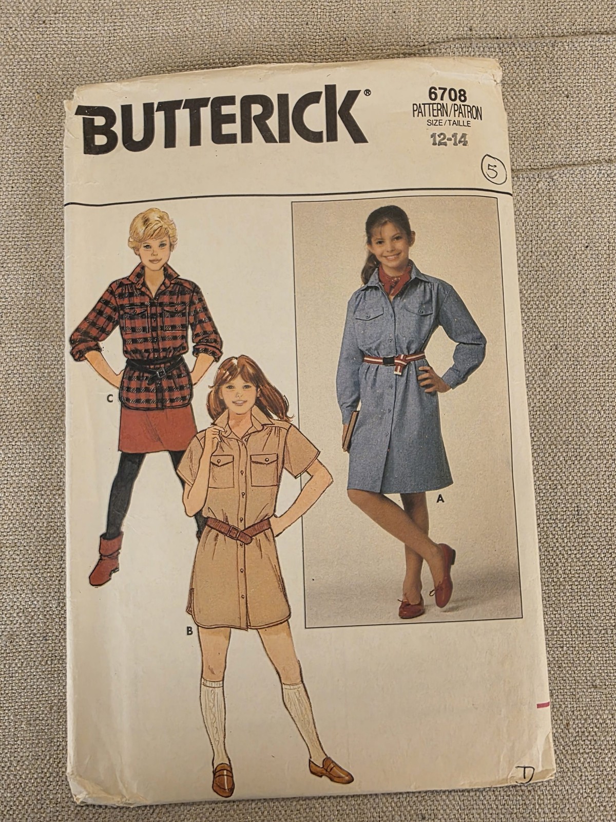 Butterick Sewing Pattern 6708 Girls Dress Shirt & Skirt Size 12-14
