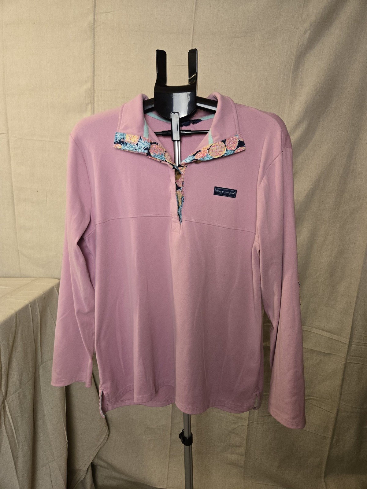 Simply Southern Pullover Pineapple Collar Women XL Pink