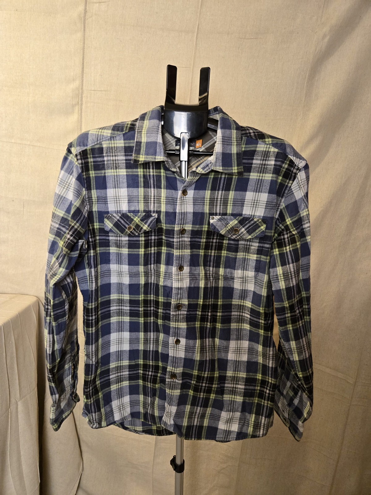 Quiksilver Plaid Flannel Shirt Men Medium Blue Green