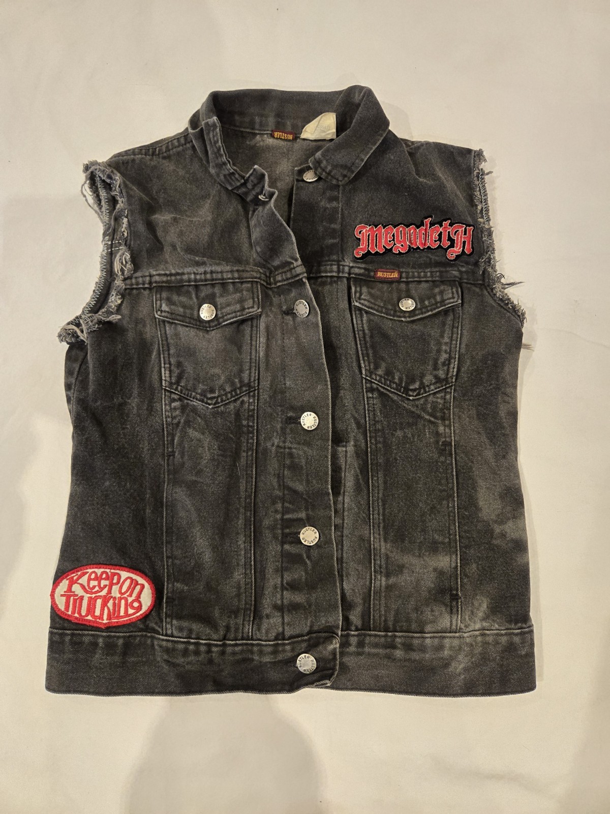 Megadeth Black Denim Vest Hustler/Rustler Size 12 Metal Band Biker Patch