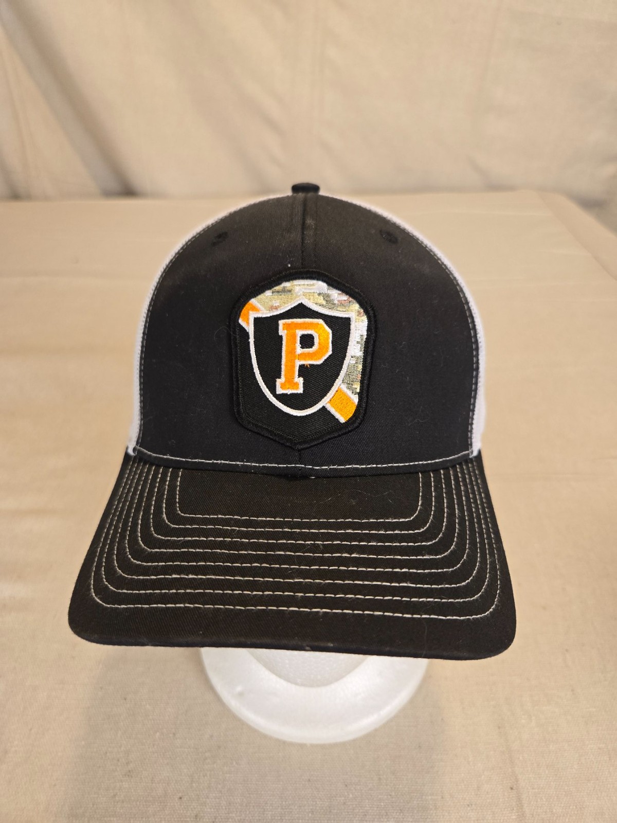 Richardson Trucker Meshback Cap Adjustable Black White P Logo USA Flag