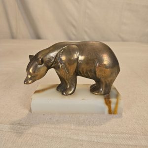 Vintage Brass Bear Figurine on Marble Base Sculpture