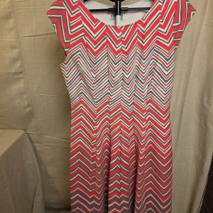 Bethany Chevron Print Fit and Flare Dress Women Large Red Gray White