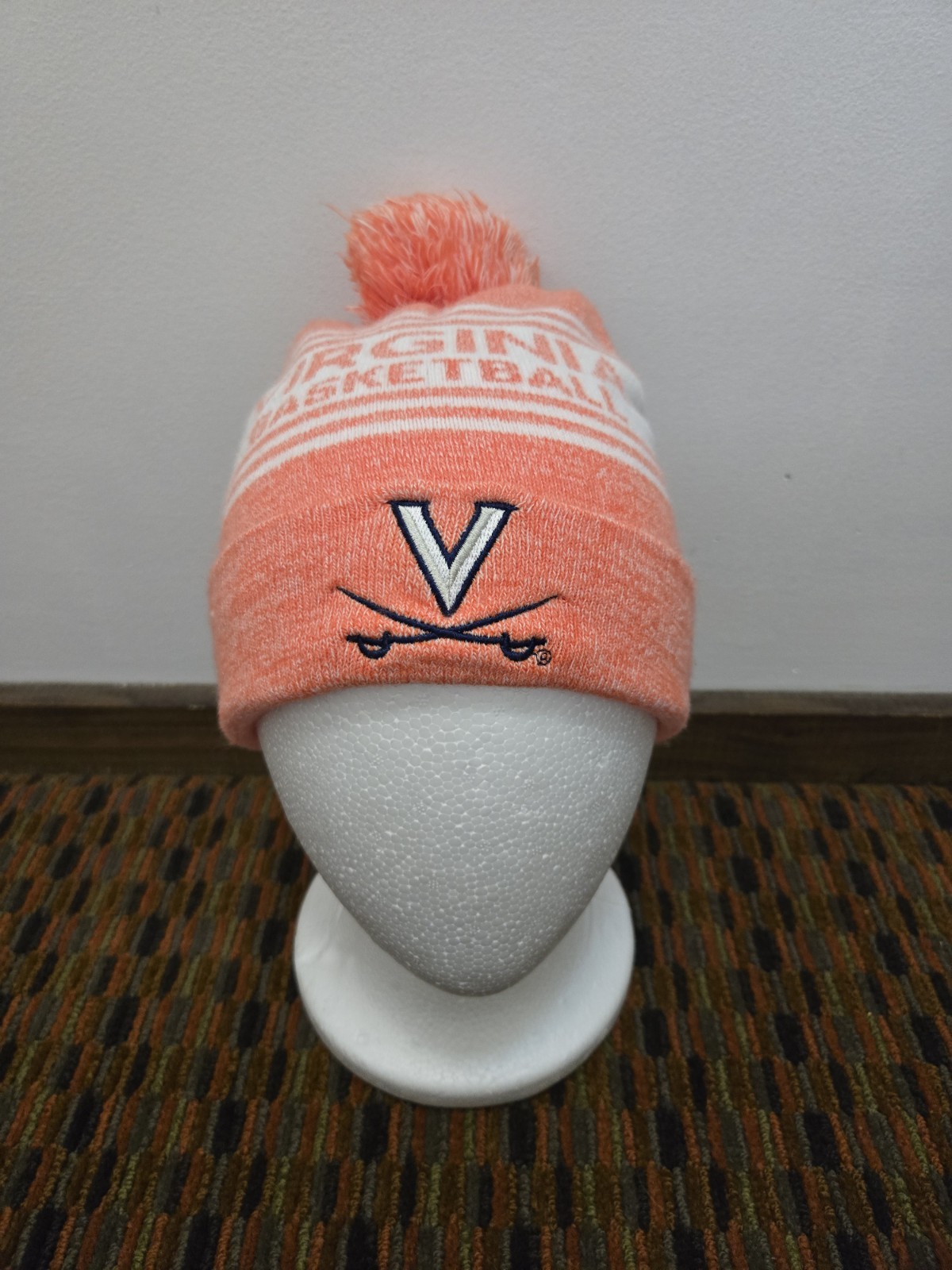 Virginia Cavaliers Basketball Pom Beanie Hat Orange White NCAA Knit Cap WCM...