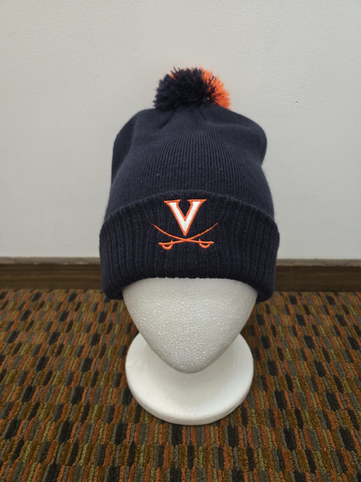 Nike Virginia Cavaliers Pom Beanie Hat Navy Orange NCAA Knit Winter Cap Swoosh