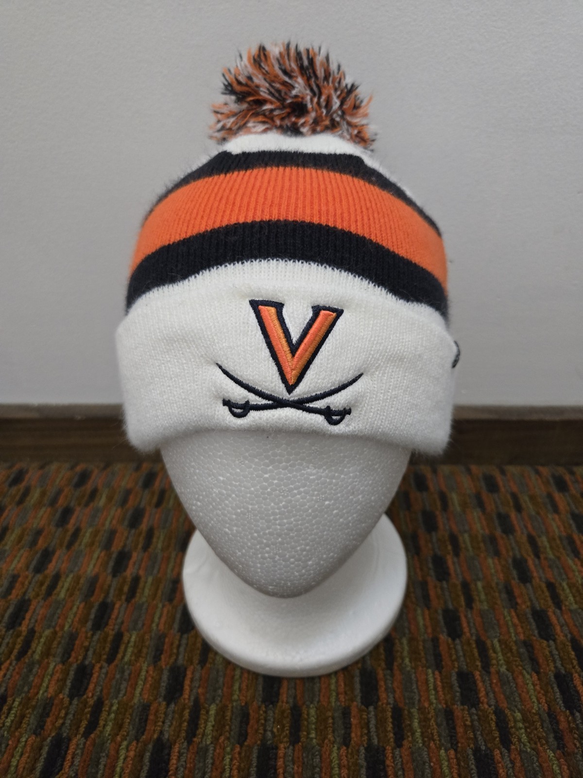 Virginia Cavaliers Pom Knit Beanie Hat White Orange Navy Winter Cap 47 Brand