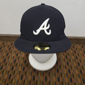 Atlanta Braves New Era 59FIFTY On Field Fitted Hat Navy White Size 7 1/4 MLB
