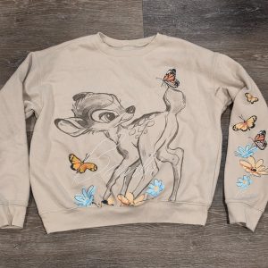 Disney Bambi Butterfly Graphic Crewneck Sweatshirt Women's M Beige