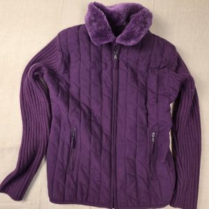 Effeci Creazioni Quilted Knit Jacket Women's M Purple Faux Fur Collar