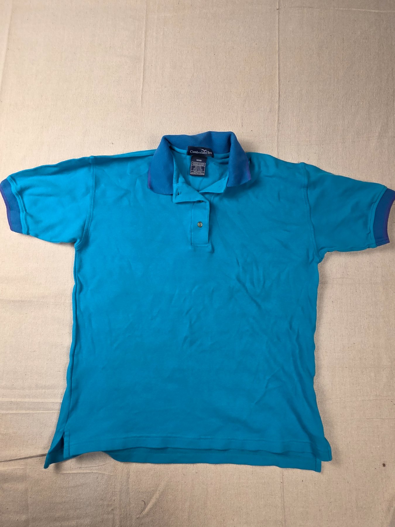 Cumberland Bay Polo Shirt Men's M Teal Blue 100% Cotton Short Sleeve