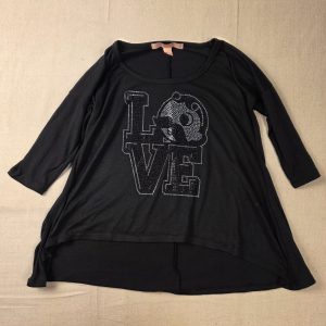 Rebellious One Natty Boh Rhinestone LOVE Women's M Black Hi-Lo Top
