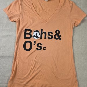 Ideal Bohns & O's Graphic V-Neck T-Shirt Women's S Peach