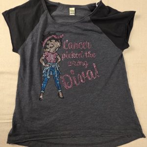 Kavio Cancer Picked The Wrong Diva Rhinestone Batwing Top Women's M Gray Black