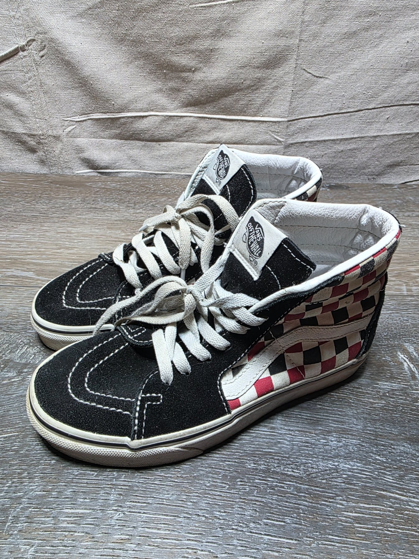 Vans Sk8-Hi Checkerboard Black Red White Sneakers Women's 5.5