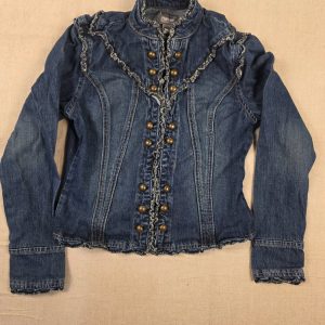 Rave Y2K Ruffle Trim Denim Jacket Women’s M Blue Cotton