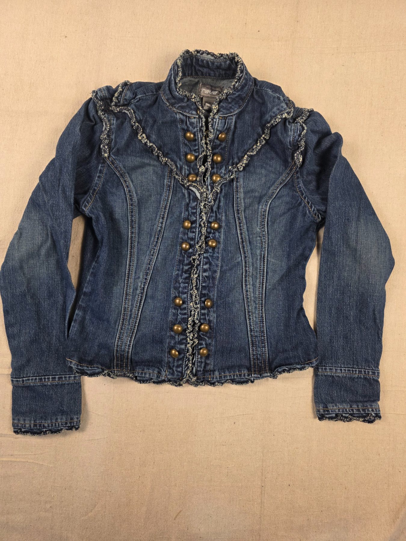 Rave Y2K Ruffle Trim Denim Jacket Women’s M Blue Cotton