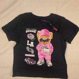 Electric Pink Teddy Bear Graphic T-Shirt Women's M Black West Coast LA