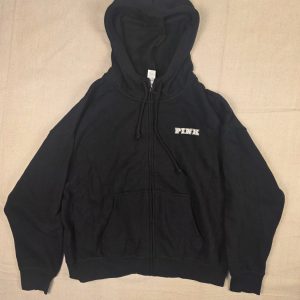 PINK Victoria's Secret Full Zip Logo Hoodie Women's M Black