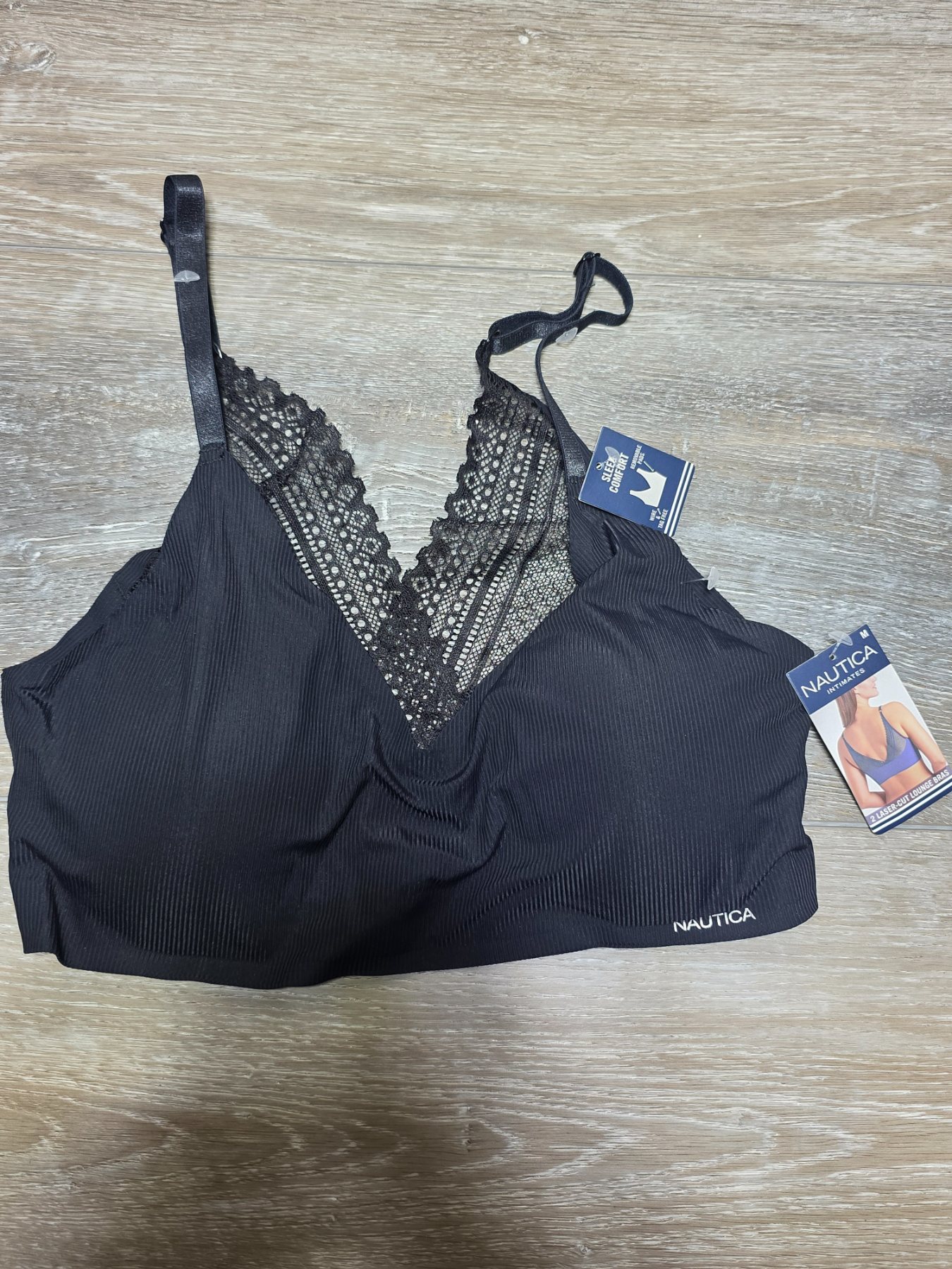 Nautica Laser-Cut Lounge Bralette Lace Women's M Black NT4211
