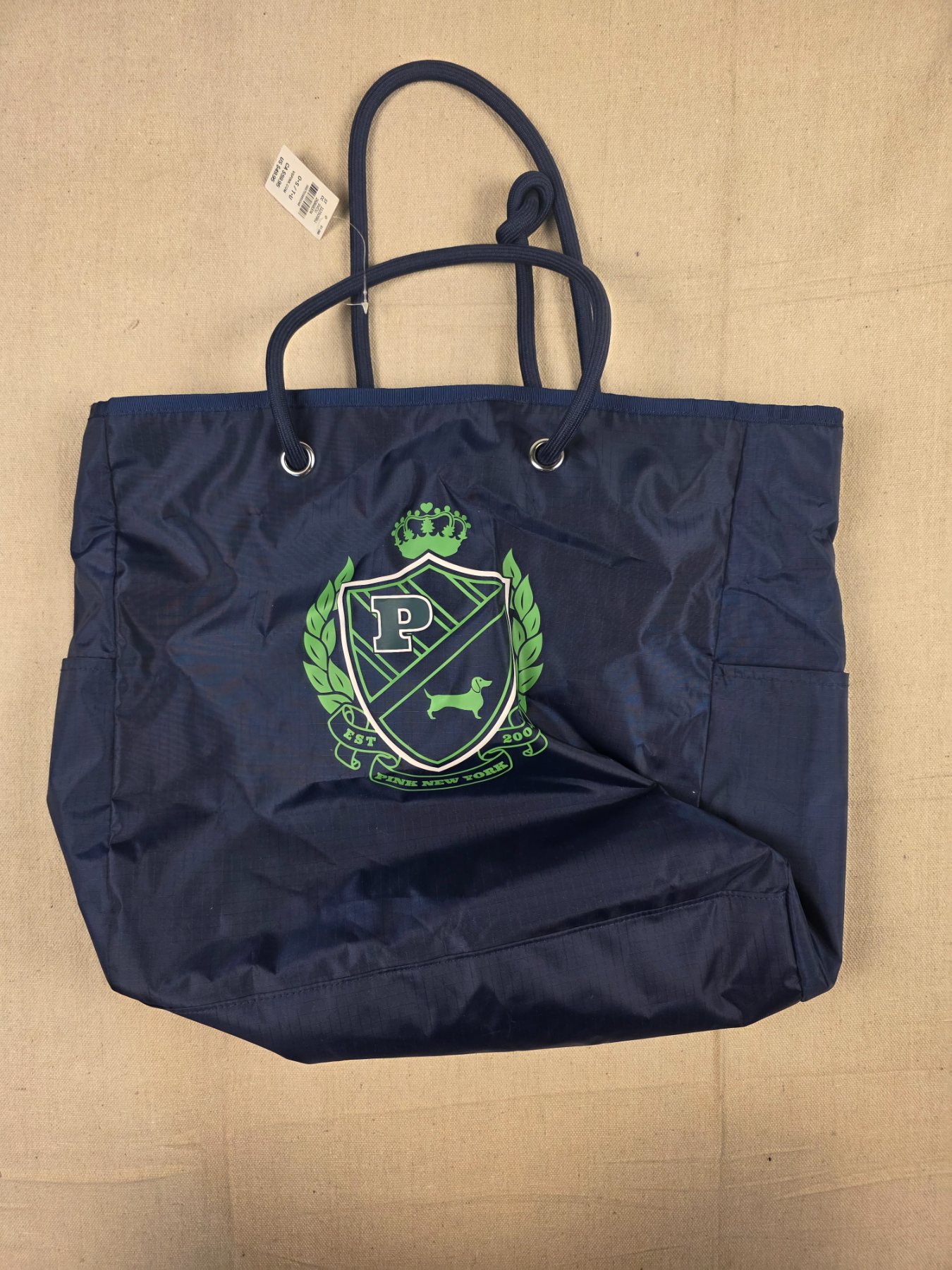 Victoria's Secret PINK Reversible Navy Green Varsity Dog Tote Bag