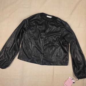Avec Les Filles Faux Leather Button Front Top Women’s M Black