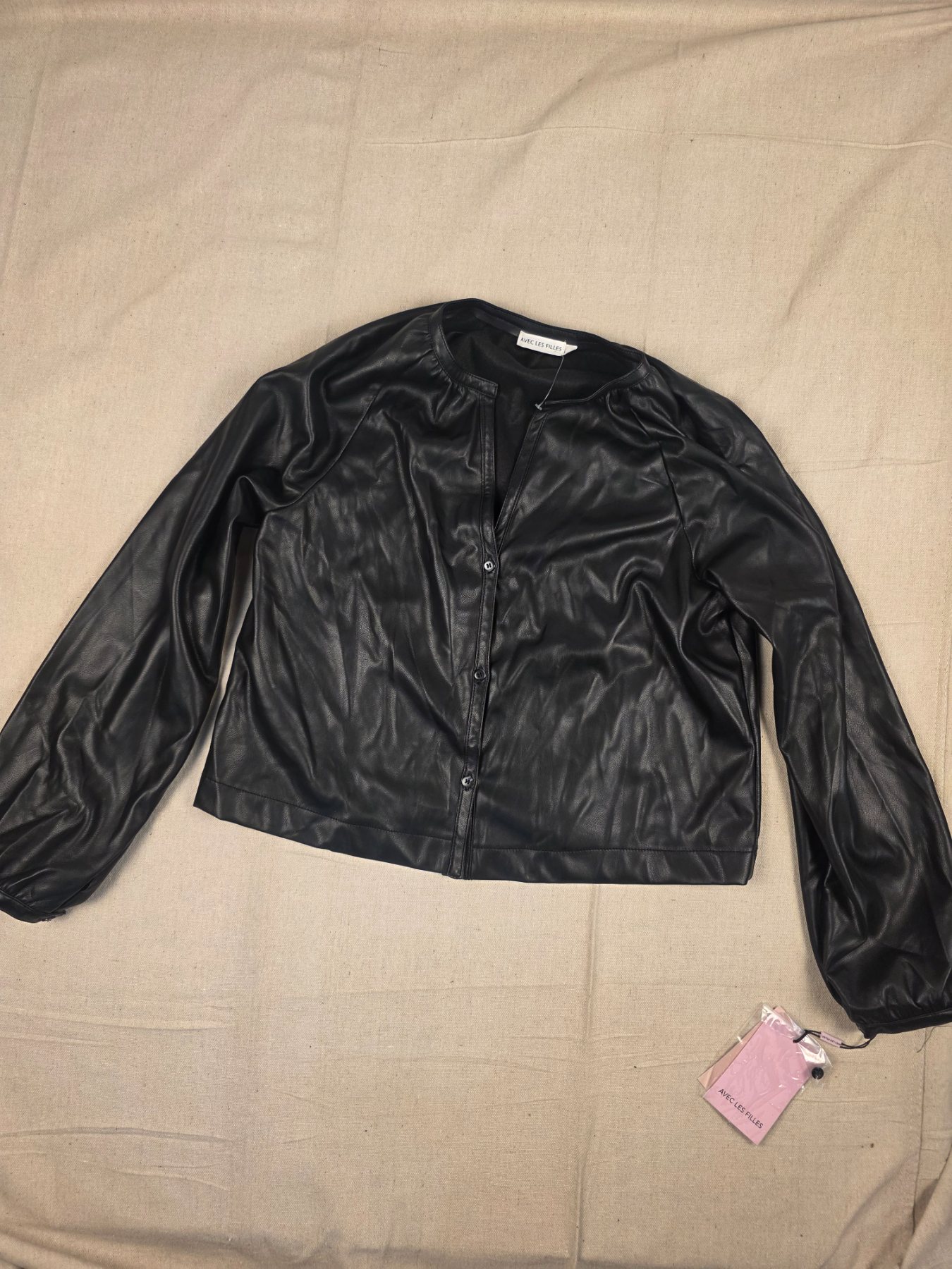 Avec Les Filles Faux Leather Button Front Top Women’s M Black