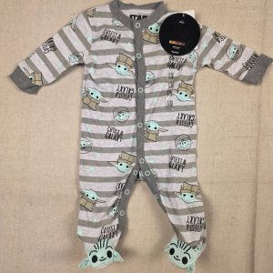 Happy Threads Star Wars Grogu Footed Snap Sleeper Unisex Baby 0-3M Gray