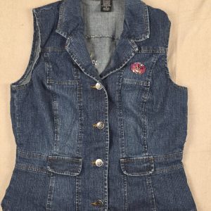 NY Collection Y2K Denim Vest Floral Embroidered Sequin Women's Small Blue