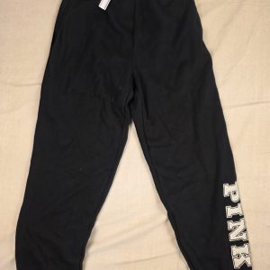 PINK Victoria's Secret Fleece Jogger Sweatpants Women's S Black Logo