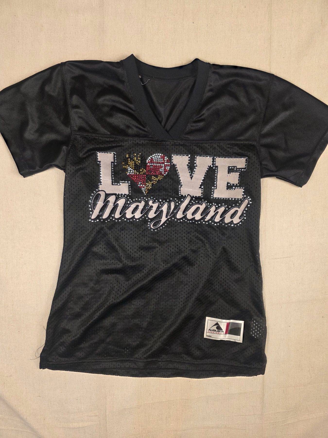 Augusta Love Maryland Women's S Black Mesh Rhinestone Football Jersey