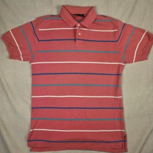 Club Room Striped Polo Shirt Men's M Pink 100% Cotton Vintage