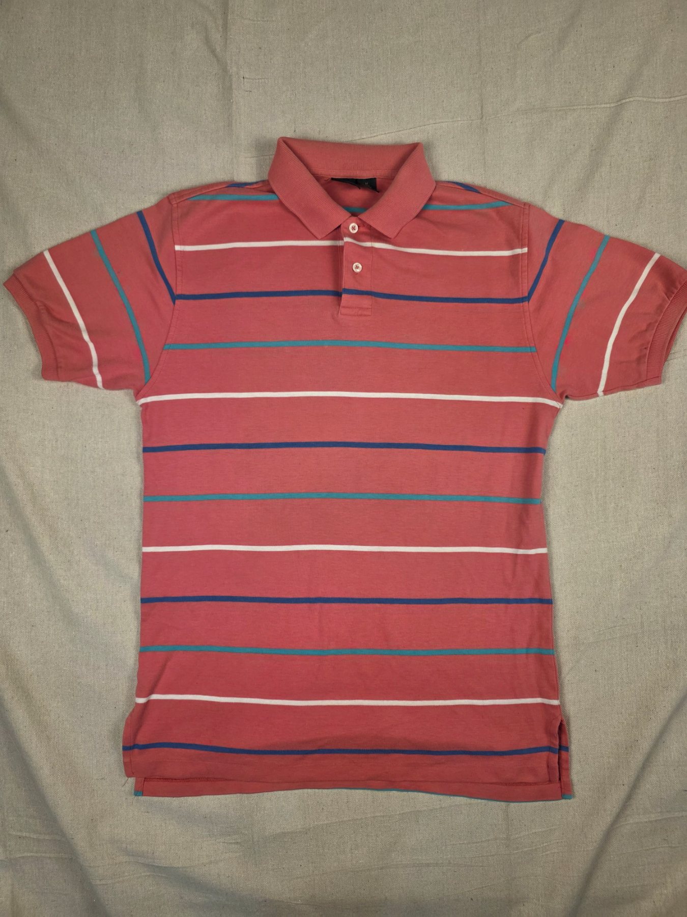 Club Room Striped Polo Shirt Men's M Pink 100% Cotton Vintage