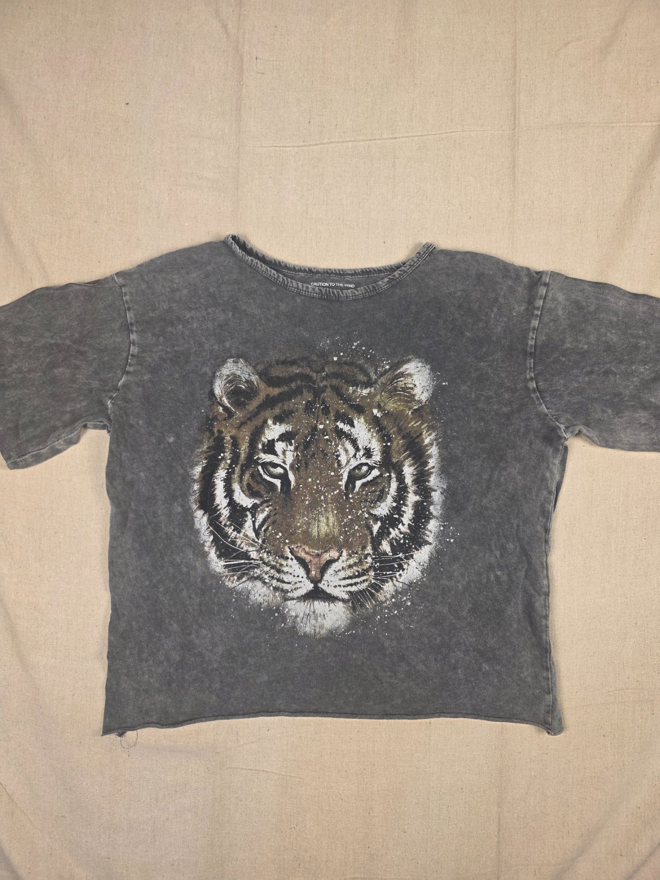 Caution To The Wind Tiger Graphic Cropped T-Shirt Women's M Gray