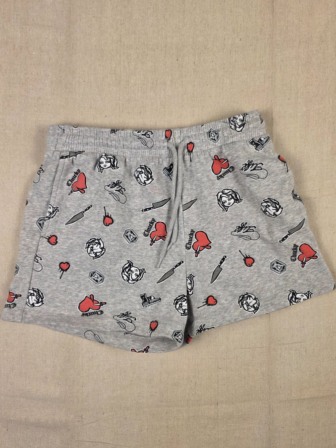 Hybrid Apparel Chucky Lounge Shorts Women's S Gray Horror Graphic