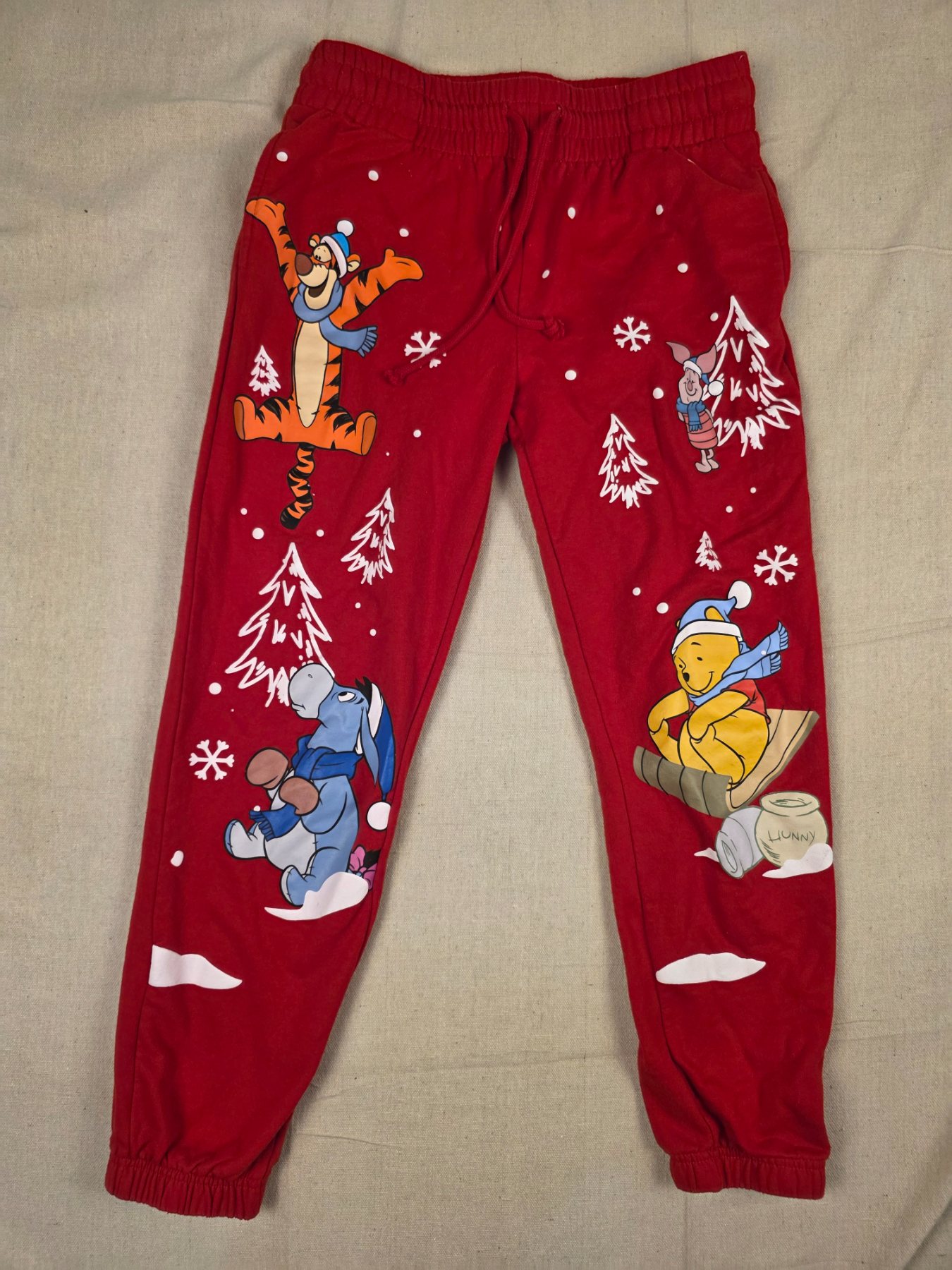 Disney Winnie the Pooh Holiday Jogger Sweatpants Women’s S Red
