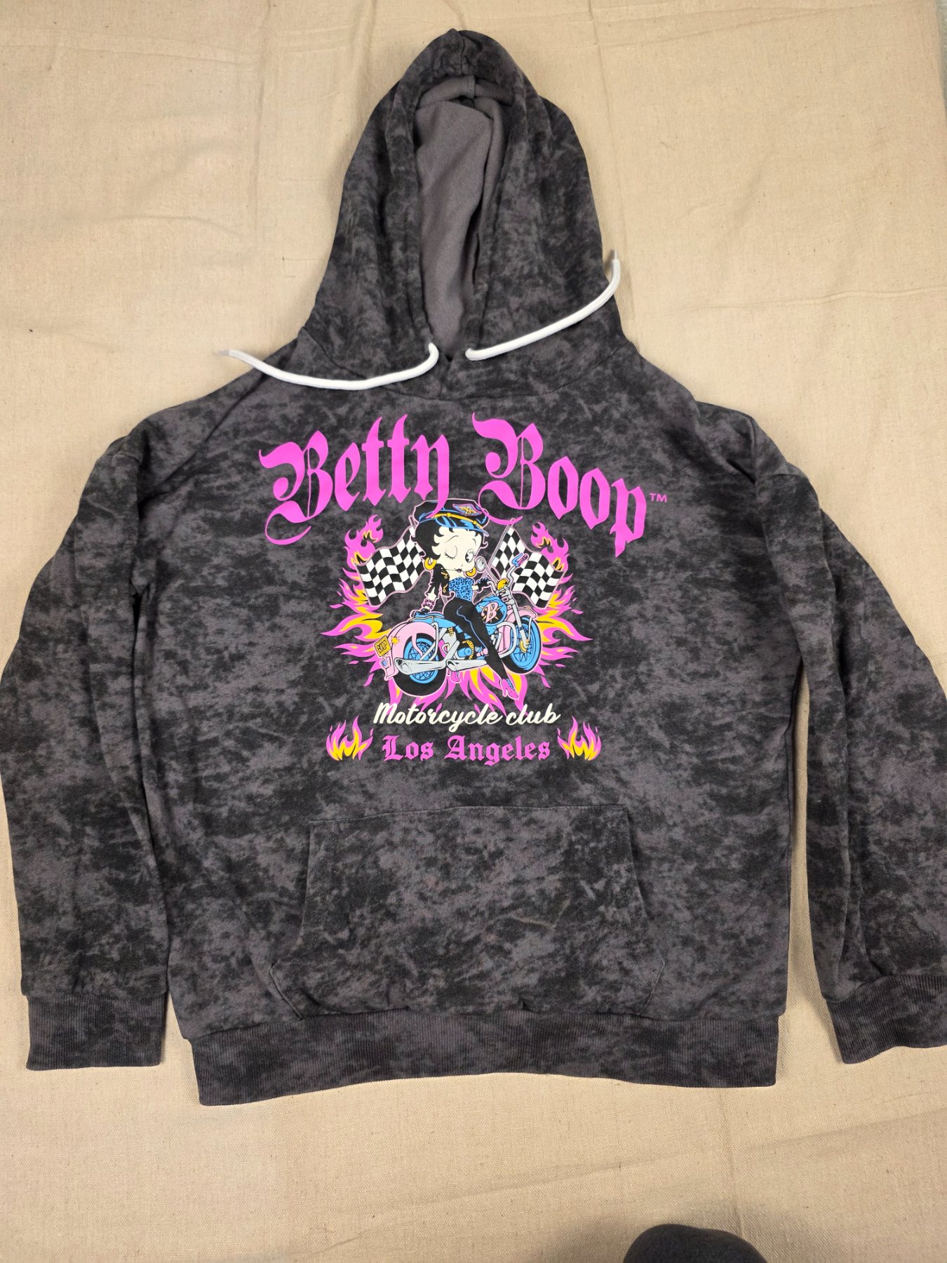 Betty Boop Motorcycle Club Los Angeles Hoodie Women's M Slate Gray Graphic