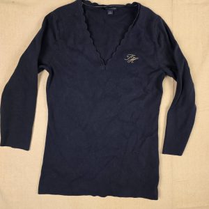 Tommy Hilfiger V-Neck Sweater Women’s M Navy Blue Long Sleeve Logo