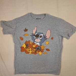Disney Stitch Fall Leaves Graphic T-Shirt Youth M 8-10 Gray