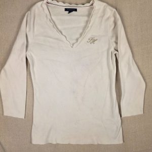 Tommy Hilfiger Women's V-Neck Knit Top Long Sleeve M White