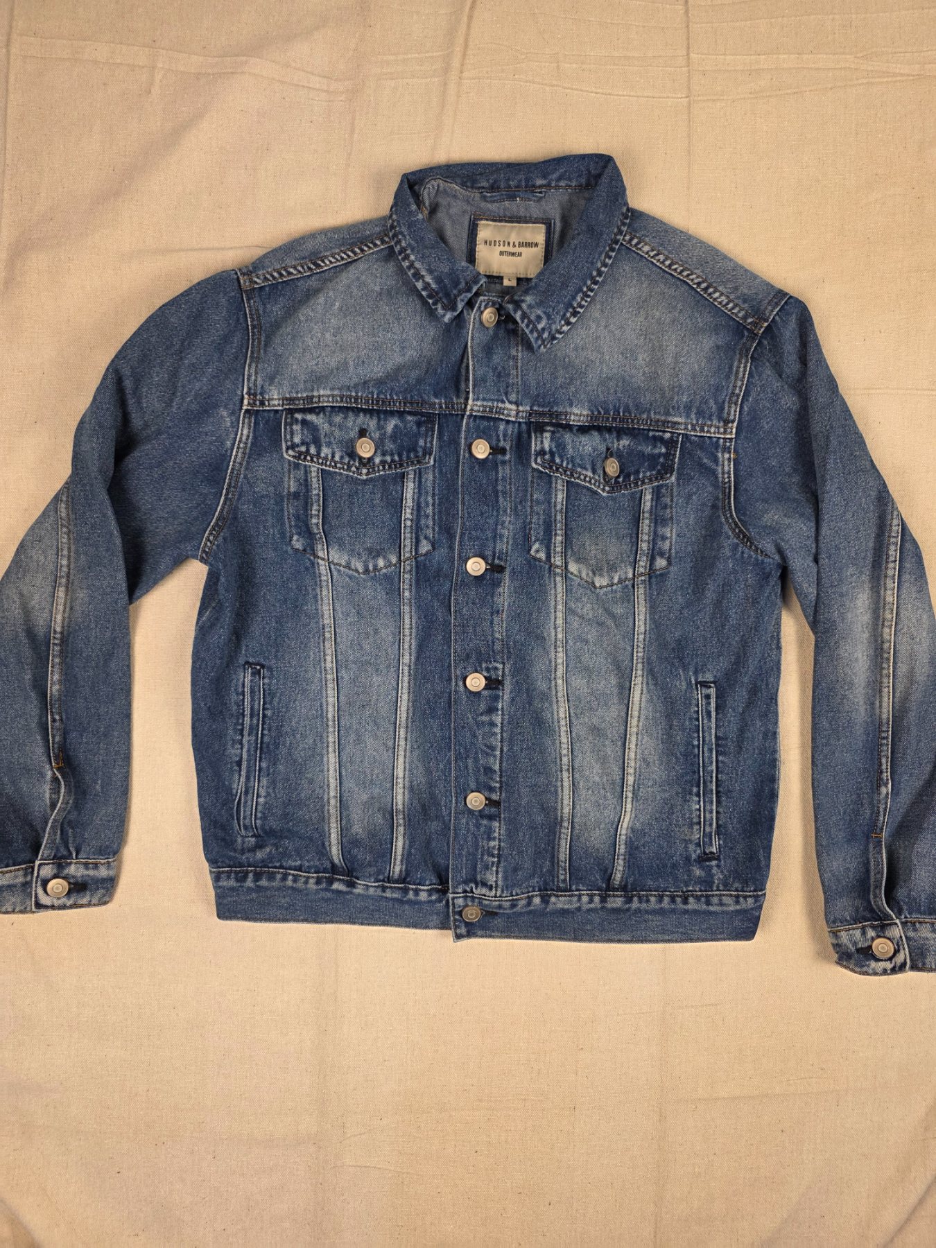 Hudson & Barrow Denim Trucker Jacket Men's Large Blue Distressed Cotton