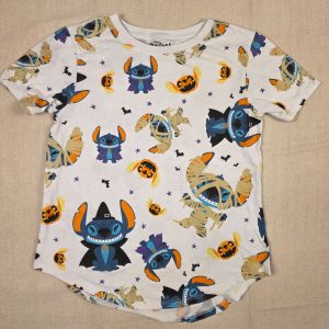 Disney Stitch Halloween All Over Print Kids M 7-9 White T-Shirt