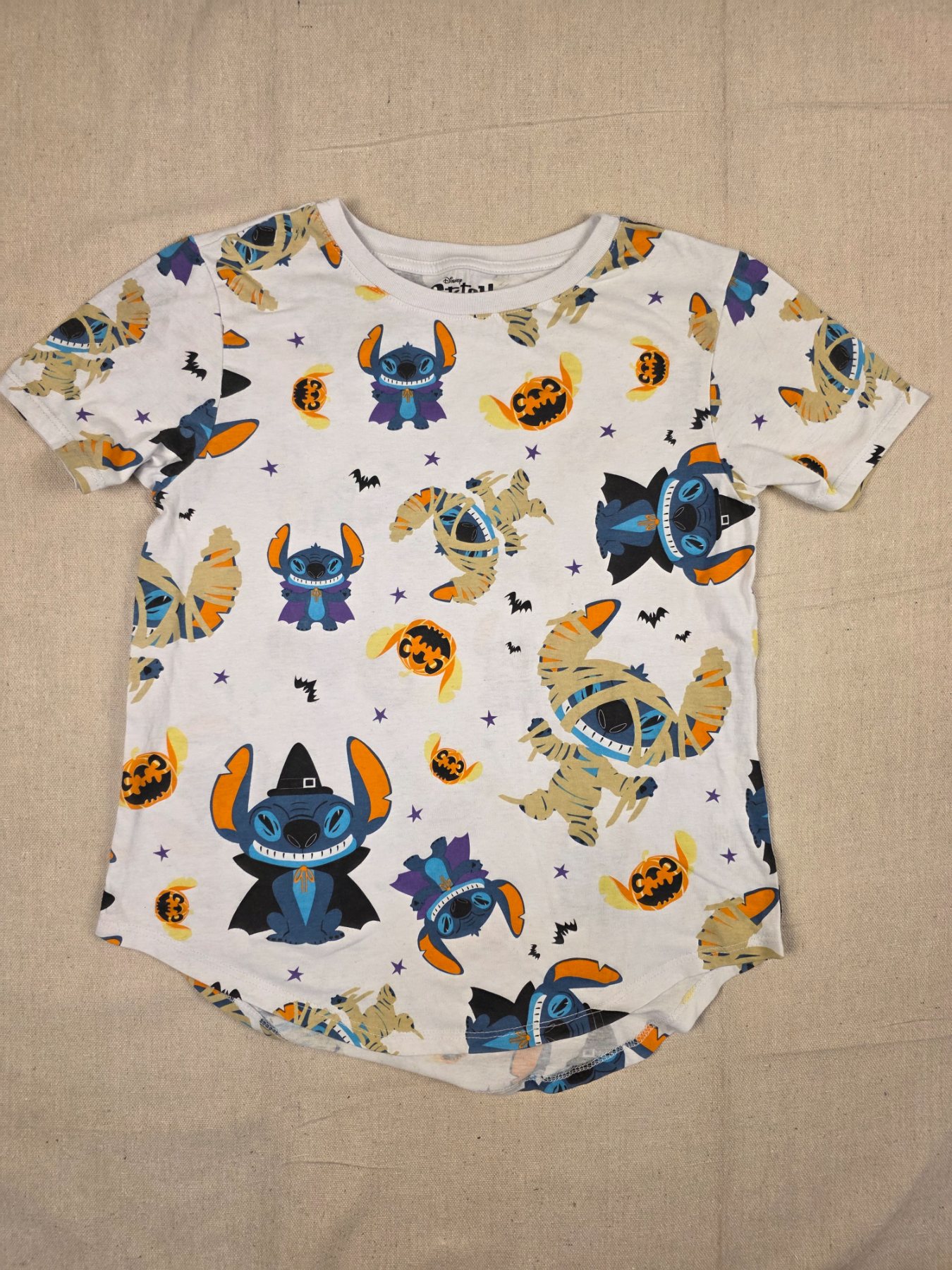 Disney Stitch Halloween All Over Print Kids M 7-9 White T-Shirt