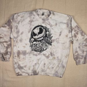 Gildan Pumpkin King Graphic Tie-Dye Crewneck Sweatshirt Unisex L Gray