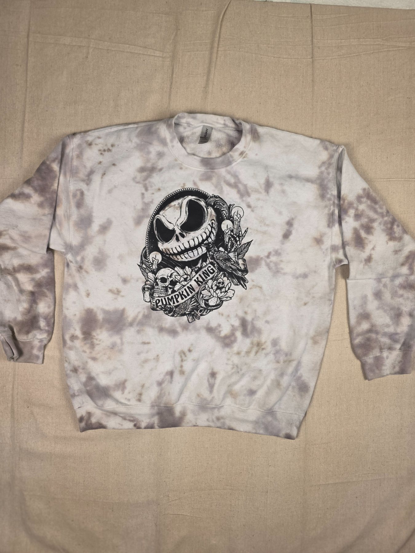 Gildan Pumpkin King Graphic Tie-Dye Crewneck Sweatshirt Unisex L Gray