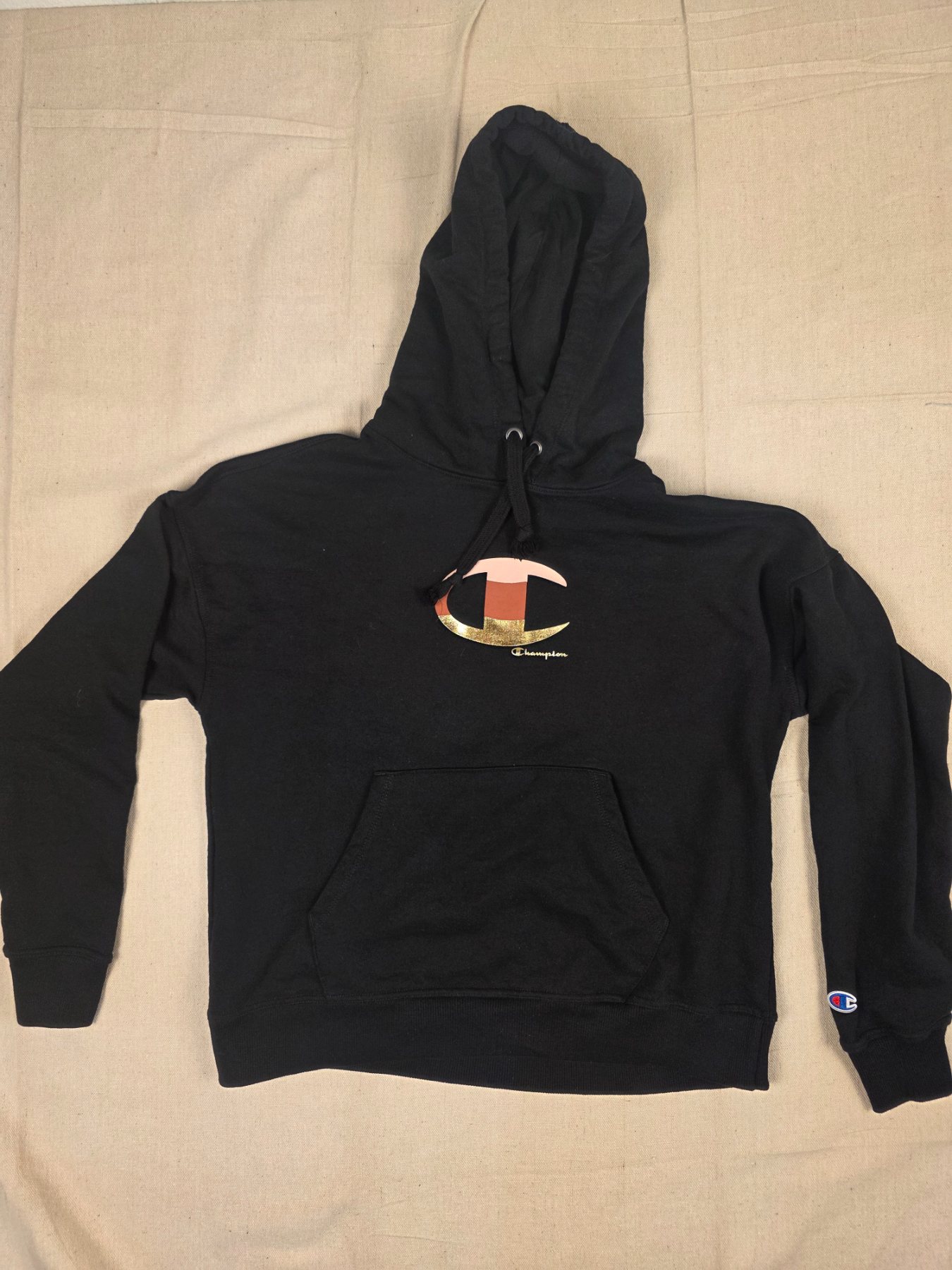 Champion Big C Logo Pullover Hoodie Men's M Black
